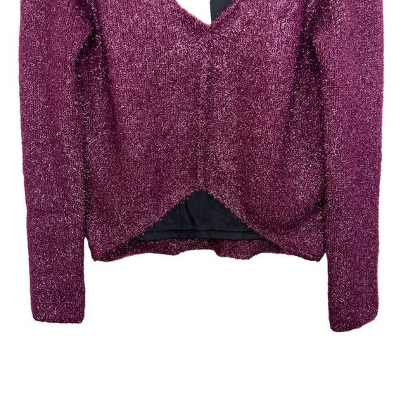 Lovers + Friends Gerona V-Neck High-Low Sweater in Magenta Glitter - Picture 5 of 8
